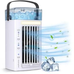 Linkforu - 3-in-1 Luchtkoeler - Luchtbevochtiger - Ventilator Tafelmodel - Watertank 480 ML - 3 Standen - 7 Kleuren LED-Nachtlamp — thumbnail 1