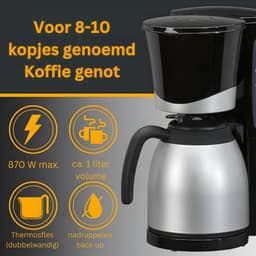 SAVI® Koffiezetapparaat met Thermoskan - Koffiezetapparaat voor 10 Kopjes - Anti Drup - 1L - RVS- Zwart - 37cm x 28cm x 30cm — thumbnail 5