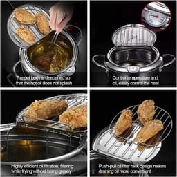 Huishoudelijke Friteuse - Kleine Frituurpan - Lekker Frituren - Ingebouwde Thermometer - 304 Roestvrij Staal - Zilverkleurig — thumbnail 5