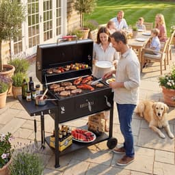 HomeGoodies BBQ - Houtskool barbecue – BBQ kar verrijdbaar - Groot grilloppervlak - 69x42.5 cm - thermometer - zijtafels – Zwart — thumbnail 4