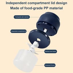 Elektrische Knoflook Chopper - Mini Keukenmachine - Snel Ingrediënten Hakken - Draadloos Oplaadbaar - 300ML Kom - Blauw — thumbnail 3