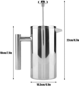 Byshayne- Koffiezetapparaat Dubbelwandig RVS - Franse Pers - Theepot met Filter - 1000 ML - Hittebestendig - Geschikt voor Kantoor en Camping — thumbnail 2