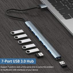 USB 3.0 naar USB 2.0/3.0 USB-hub, 7 poorten, zilvergrijs. — thumbnail 3