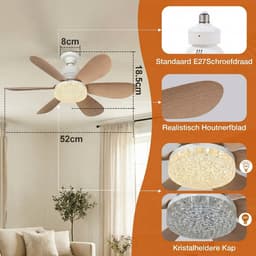 MUPOO Houtlook Plafondventilator met verlichting E27 - 3 Kleurstanden - Dimbaar & Plug & Play - Stil & Geheugenfunctie- Ventilator lamp Voor Slaapkamer & garage — thumbnail 5