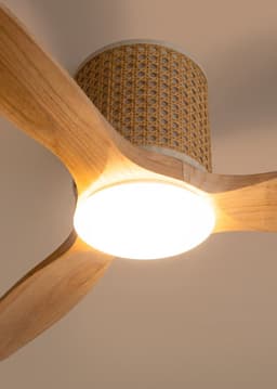 CREATE - Plafondventilator 40W stil Ø132 cm met LED verlichting in behuizing en lamp - WIND CALM RATTAN — thumbnail 3