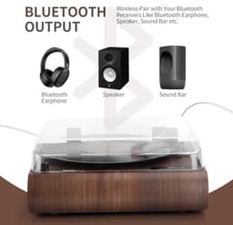 Platenspeler 3-snelheden Bluetooth draaitafel met ingebouwde luidsprekers, FM-radio, vinyl naar MP3-codering, USB/SD, LED-scherm, houten retro LP-speler, bruin — thumbnail 4