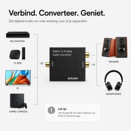 Sounix Digitaal naar Analoog audioconverter - 192 kHz Audio Adapter voor Toslink naar RCA R/L - met Optische Kabel en Voedings Kabel - zwart — thumbnail 5