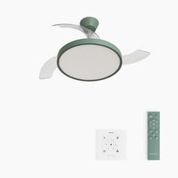 CREATE - Plafondventilator 40W stil met intrekbare bladen met licht - Ø91cm - Sage - Controller voor wandmontage + afstandsbediening - WIND CLEAR STUDIO — thumbnail 1