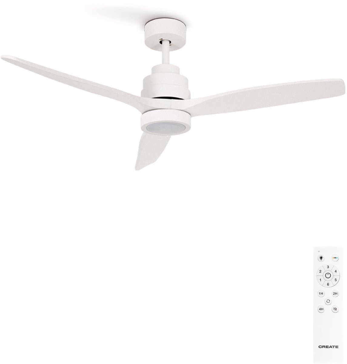 CREATE - Plafondventilator 40W silent 100% hout - Wit - Ø112cm - Met licht - Afstandsbediening - WIND STYLANCE — afbeelding 1
