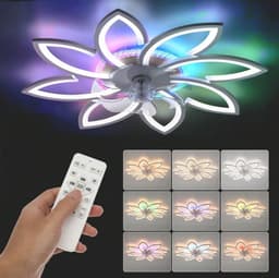 8 Bloem Ventilator Lamp - RGB 12 Kleuren - Moderne Plafondlamp Ventilator - 6 Standen - Wit - Dimbaar - Plafondventilator — thumbnail 1