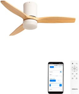 CREATE - Stille 40W plafondventilator met technische ABS bladen (Ø112cm) (ruimtes ≤10m²) - Wit/Licht houtlook - Met licht - WIFI + Afstandsbediening - WIND CALM — thumbnail 1
