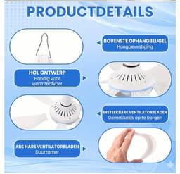 Draagbare USB Plafondventilator – 6 Bladen – Stille Mini Ventilator voor Camping, Tent & Thuis – USB Aangedreven – Wit — thumbnail 2