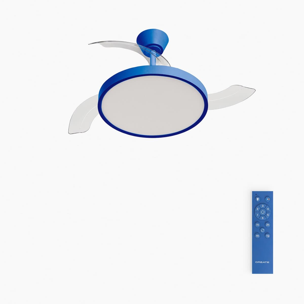 CREATE - Plafondventilator 40W stil met intrekbare bladen met licht - Ø91cm - Kobaltblauw - Afstandsbediening - WIND CLEAR STUDIO — afbeelding 1