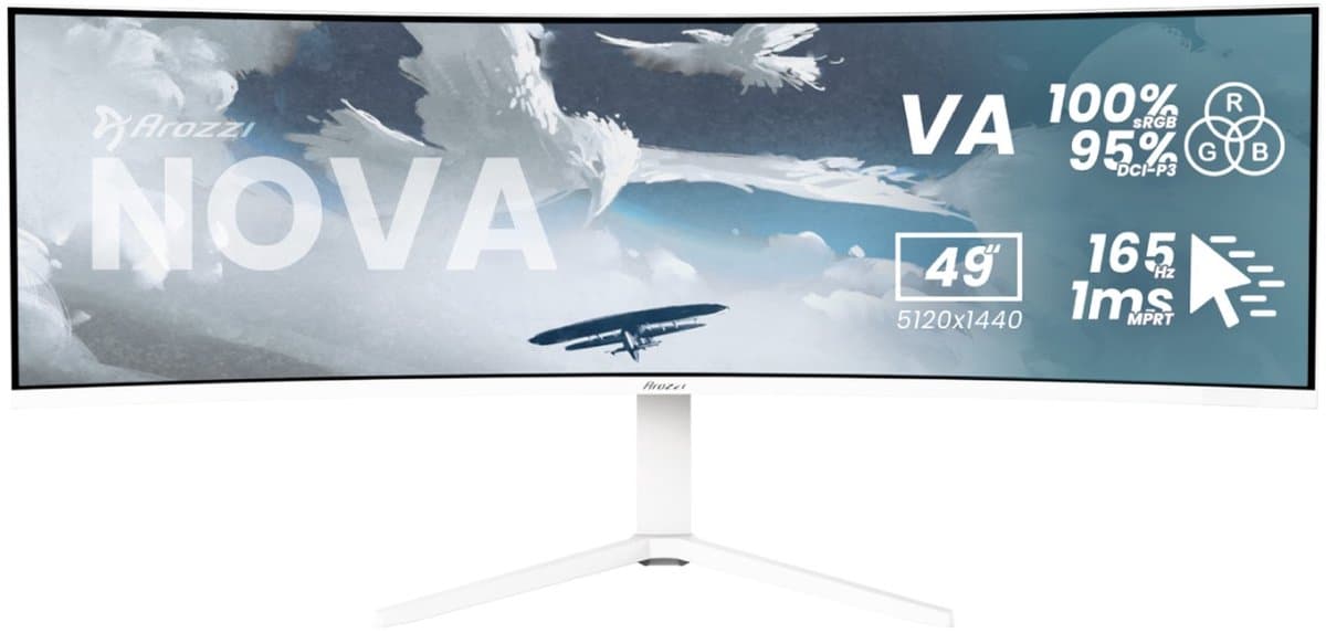 Arozzi Nova 49" Gaming Monitor - Curved - DQHD VA - 165Hz - USB-C - White — afbeelding 1