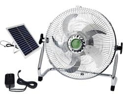 Oplaadbare Vloerventilator - Draagbare Koeler - Buiten Gebruik - 12 Snelheden - Zonnepaneel Inclusief - Zilver