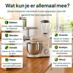 Vivid Green 2000W Keukenrobot - 6.2L - Alles-in-een Keukenmixer - Mixer met Mengkom - Keukenmachine - Gehaktmolen en Blender- Pastamachine – Creme — thumbnail 4