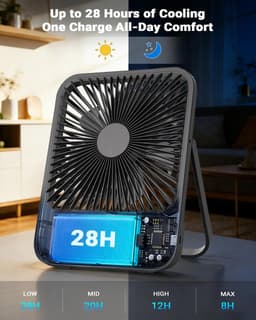Draagbare Reisventilator - Ventilator met Licht - Koelte Onderweg - 28 Uur Looptijd - 7 Inch - Zwart — thumbnail 3