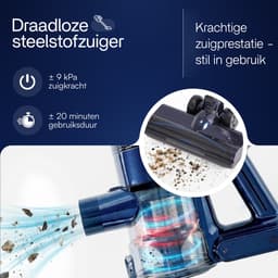 VANJOOL® Steelstofzuiger Draadloos – 120W Krachtige Accu Stofzuiger – 2-in-1 Kruimeldief – 9 kPa Zuigkracht – Zakloos – Inclusief 3 Opzetstukken – CleanDetect Technologie – Zwart / Blauw — thumbnail 2