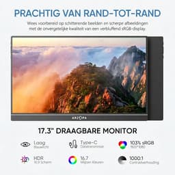 Draagbare Monitor - 17,3 inch – Portable monitor - Full HD 1080P IPS HDR – USB-C & HDMI – Ingebouwde Luidsprekers – Extern Scherm voor Laptop– Lichtgewicht 920g – 3-in-1 Display — thumbnail 5