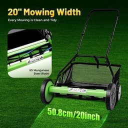 Handgrasmaaier – Handmaaier – Kooimesmaaier – Duwgrasmaaier – Gazonmaaier – 50,8 cm Maaibreedte – 9 Instelbare Maaihoogtes – 65-Mangaan Stalen Messen – Met Opvangzak – Groen — thumbnail 3