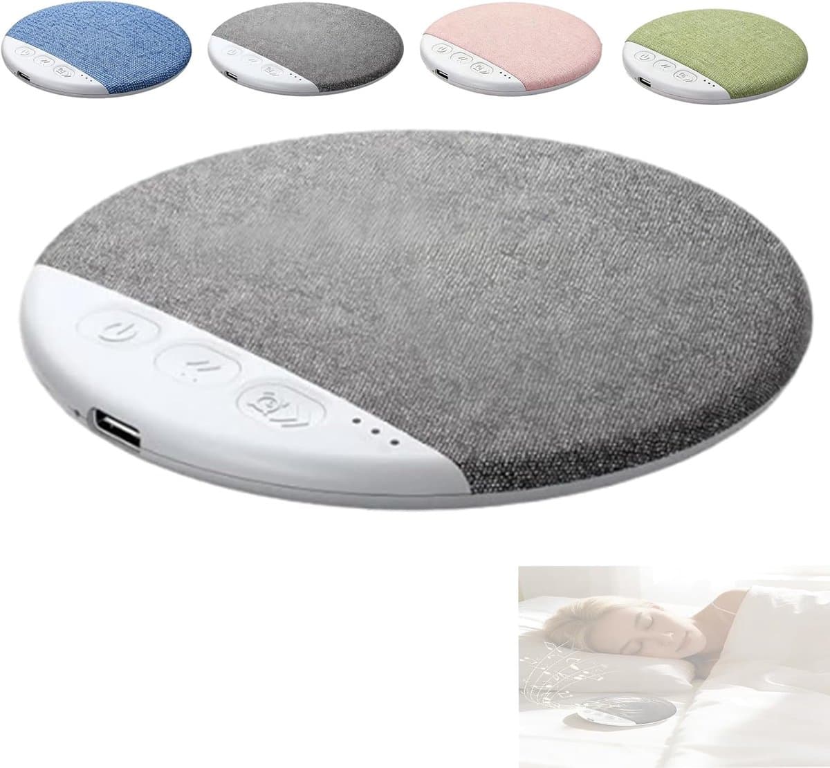 "Slaapkussenluidspreker -Bluetooth-luidspreker voor onder het kussen - Plat Design met Stereobas - Witte Ruis - slaaphulpmiddel - met rustgevende geluiden en slaaptimer - voor zijslapers - voor Volwassenen & Kinderen - grijs - 10*10cm " — afbeelding 1
