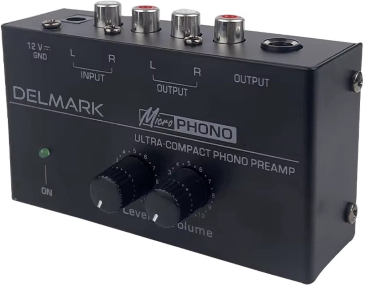 Delmark Phono Preamp - Voorversterker voor Platenspelers - RCA uitgang - RIAA Equalisatie - Met Volume- & Level-control — afbeelding 1