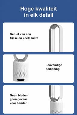 Jensaro Bladloze Torenventilator met Luchtzuivering – Stil 30dB – 8 Snelheden – Afstandsbediening – 90° Oscillatie – Timer - Wit — thumbnail 3