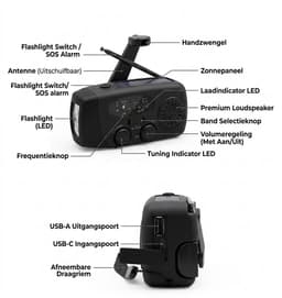 Allvara® Multifunctionele Noodradio - Powerbank - Opwindbaar - Solar/Zonne energie - LED Zaklamp - USB C - SOS alarm - Draagbare radio - Noodpakket — thumbnail 3