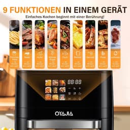 Heteluchtfriteuse - Airfryer Minioven - Gezond Koken - 9 Functies Touchscreen - 12 Liter - Matzwart — thumbnail 3