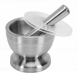 Keukenmachine Set - Vijzel Stampen - Ingrediënten Verwerken - Antislip Basis - 13 cm Hoog - Zilver — thumbnail 5