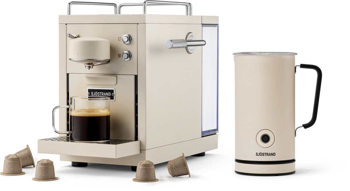 Sjöstrand Espresso Capsule Machine The Original 2.0 Beige + Melkopschuimer - Beige- Set — afbeelding 1