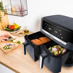 Dubbele Heteluchtfriteuse - Airfryer met 2 kamers - Gezond Koken - Twee gerechten tegelijk - 11 Liter XXL - Antraciet Grijs — thumbnail 3
