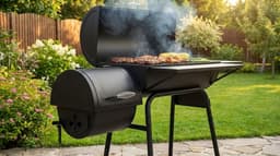 Houtskoolbarbecue House&Garden Smoker Pro XXL – BBQ Grillwagen met Deksel, Rookoven, Thermometer & Zijtafels – Grote Houtskool Grill Smoker voor Buiten – Verrijdbare Barbecue Grill met Schoorsteen – 147x126x126 cm – Zwart — thumbnail 5