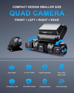 Dash Cam - Auto Camera - Rij Veilig - 4 Kanalen Opname - 1080p FHD - Zwart — thumbnail 5