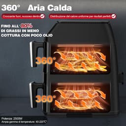 Heteluchtfriteuse - Dubbele mand - Gezond koken - Dubbele zone flexibiliteit - 11 liter capaciteit - Zwart — thumbnail 2
