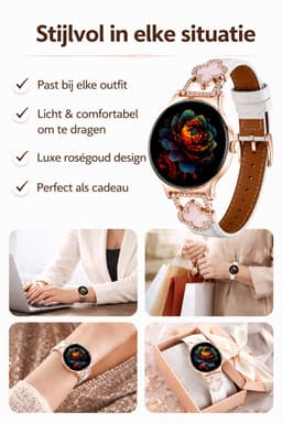 Hibousee Smartwatch voor Dames met Bluetooth Bellen, Gezondheid & Fitness Tracker – Stappenteller, Hartslagmeter, Slaapmonitor – iOS & Android - Incl 3 bandjes — thumbnail 5