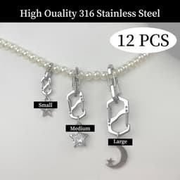Set van 12 zilverkleurige kettingsluitingen van roestvrij staal met mini-karabijnhaken, ideaal voor het eenvoudig bevestigen van armbanden en sieraden — thumbnail 2