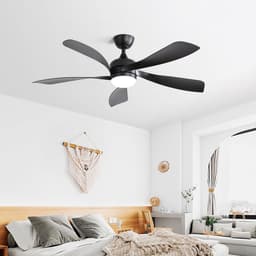 Plafondventilator Met Lamp - Stille ventilator - 5 ABS Bladen - Ø 52 inch - Dimbare lamp met 3 lichtstanden - 6 standen voor de windkracht - Met Afstandsbediening - LED's Light - Zwart — thumbnail 4