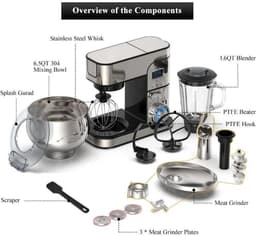 Swiss Haus® KM2206BG Keukenmachine 1300W – 6L RVS Mengkom – Keukenrobot met Timer & LED Display – Foodprocessor met Blender 1.5L & Vleesmolen – 6 Snelheden + Pulse – RVS — thumbnail 5