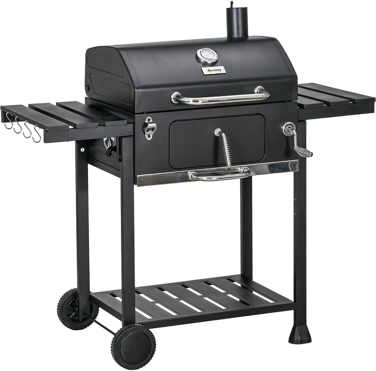 Houtskoolbarbecue - Grillwagen - Tuinbarbecue - Twee roosters - Inklapbare zijtafels - Opbergplank - Handvat - Buiten koken - 120x64x114cm - Zwart — afbeelding 1