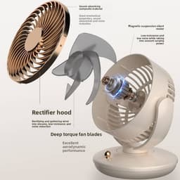 KZQ Drie Snelheden Usb Desktop Ventilator Met Ingebouwde 1800mAh Batterij - Stille Biomimetic Ventilator Met 140° Kantelhoek En Automatische Oscillatie - Draagbaar Voor Thuis Kantoor En Kamperen - Crèmewit — thumbnail 2