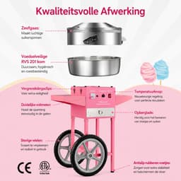 Seth Select Cotton Candy Machine met Kar – Elektrische Suikerspinmaker met Grote RVS Kom - Suikerspinmachine met Trolley - Pink — thumbnail 5