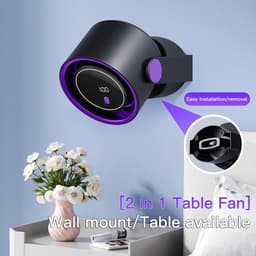 Ulisem - Tafelfan - 100 traploze snelheden - 2000mAh oplaadbaar - Stille motor - Led display - 180° kantelbaar - 3 standen timer - Wand- en tafelmontage - Voor kantoor en slaapkamer - Donker — thumbnail 5