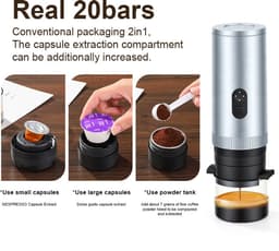Torngat NomadBrew Pro - 3-in-1 Zelfverwarmende Draagbare Espressomachine 20 Bar - Premium Reis Koffiezetapparaat, Koffie Apparaat en Koffie Machine voor Auto, Camping, Camper en Onderweg - Voor Gemalen Koffie, NS en DG Capsules - 7800mAh - Zilver — thumbnail 3
