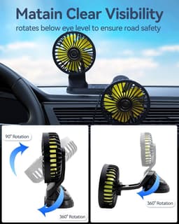 KZQ Draagbare Autoventilator Met Dubbele Kop Usb Aansluiting Voor Dashboard 3 Standen Krachtige Autofan 360 Graden Draaibaar — thumbnail 2