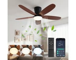 Rosnek Plafondventilator met Verlichting - Ø106 cm - Dubbelzijdige Bladen (Zwart/Walnoot) - Stille DC Motor - App & Afstandsbediening - Dimbare LED - 6 Snelheden - Slaapkamer