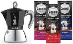 Bialetti Moka Inductie Zwart - 4-kops - 150ml + Bialetti Koffie Proefpakket 3 x 250gr — thumbnail 1