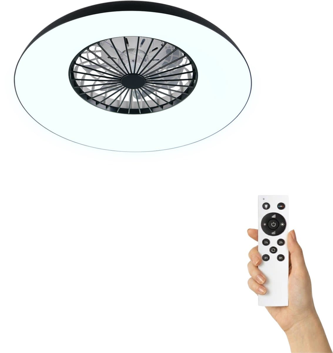 Fantiluxe - Espen - Plafondventilator met verlichting - Zwart - Ø60cm - Afstandsbediening - Met lamp - Plafond ventilator - Slaapkamer — afbeelding 1