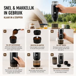 Gloovon® Draagbare Koffiemaker - Espresso Machine Draadloos & Oplaadbaar - Met Heetwaterfunctie - Capsules & Gemalen Koffie - Zwart — thumbnail 4