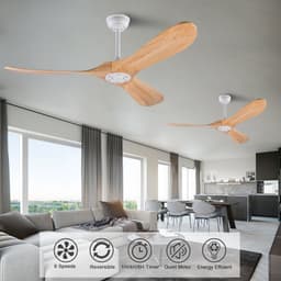 Merdoo Plafondventilator zonder Lamp - 52 inch - 3 Houten Bladen - Afstandsbediening - Wit/Naturel — thumbnail 4